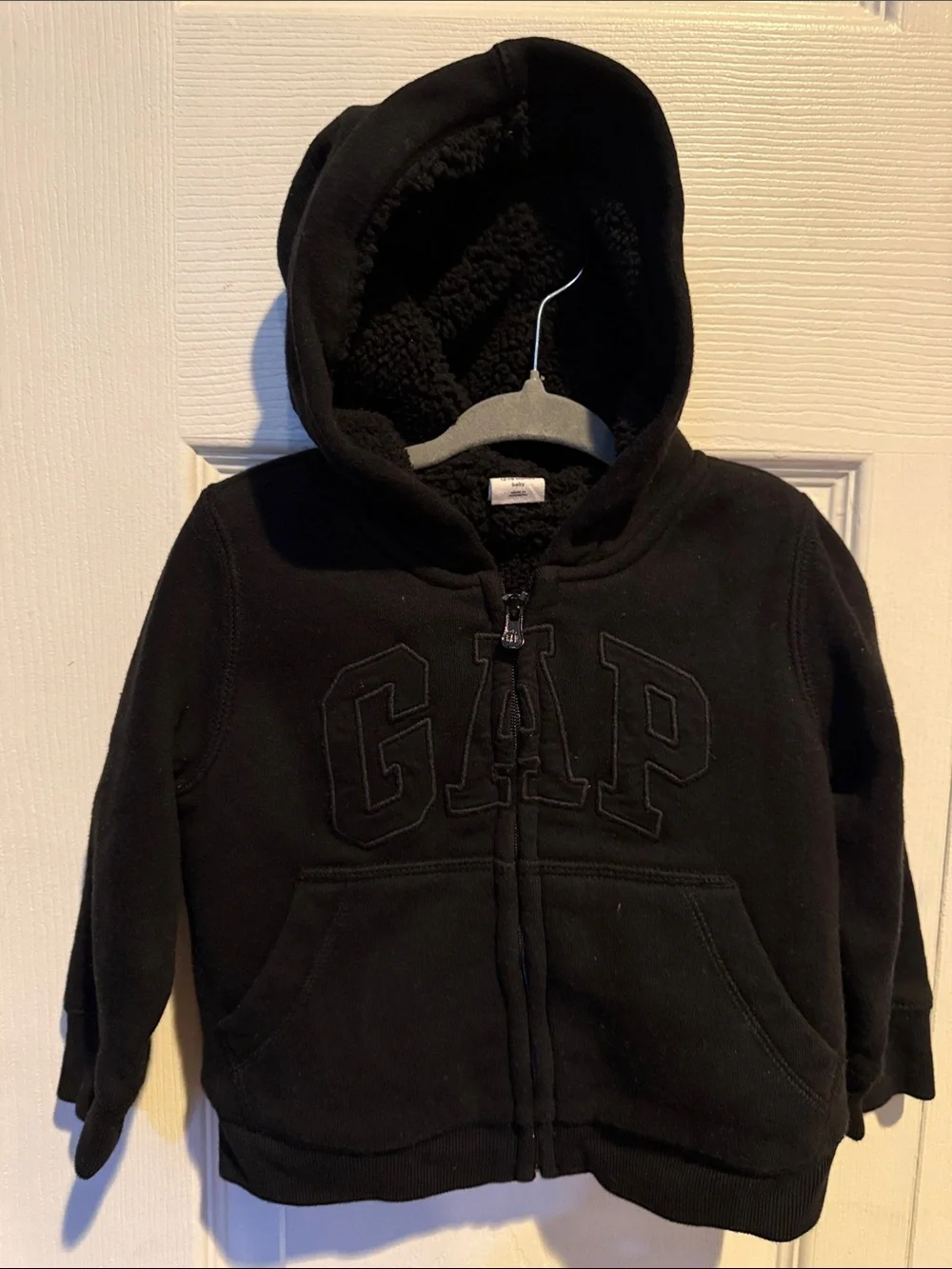 GAP Black Sherpa-Lined Kids Zip Hoodie